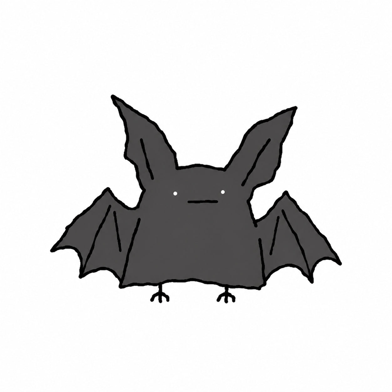Dumbat, a hand-drawn gray bat with huge ears, white dot eyes and outstretched wings